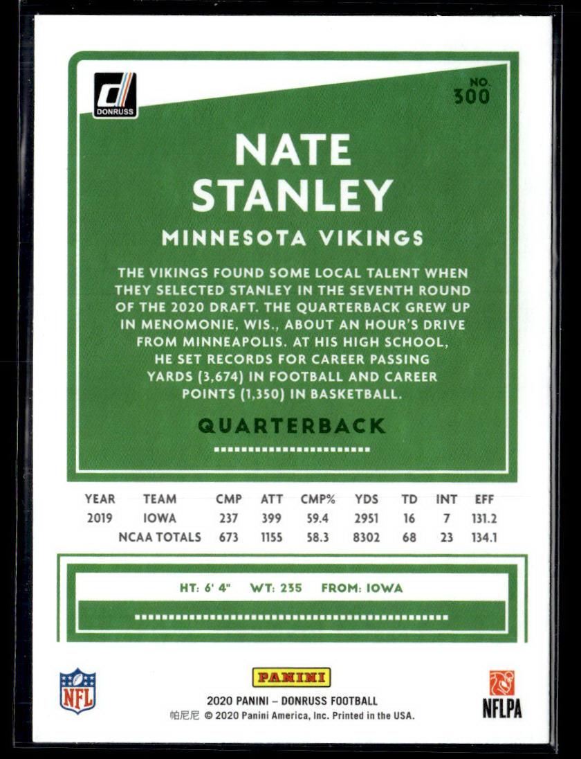 2020 Donruss #300 Nate Stanley Press Proof Blue  Krazy King Collectibles LLC   