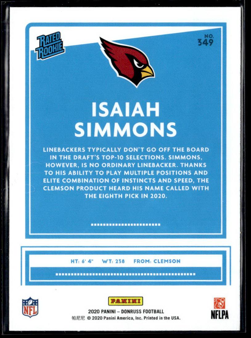 2020 Donruss #349 Isaiah Simmons Press Proof Blue  Krazy King Collectibles LLC   