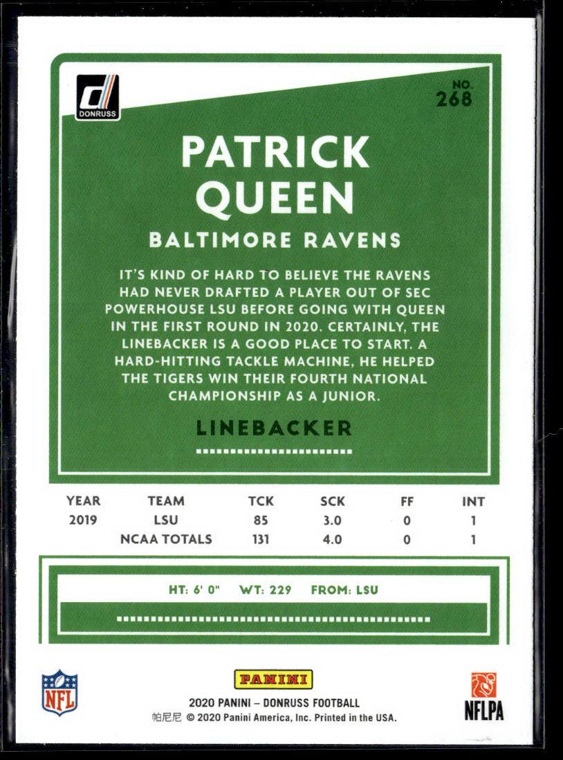 2020 Donruss #268 Patrick Queen Press Proof Blue  Krazy King Collectibles LLC   