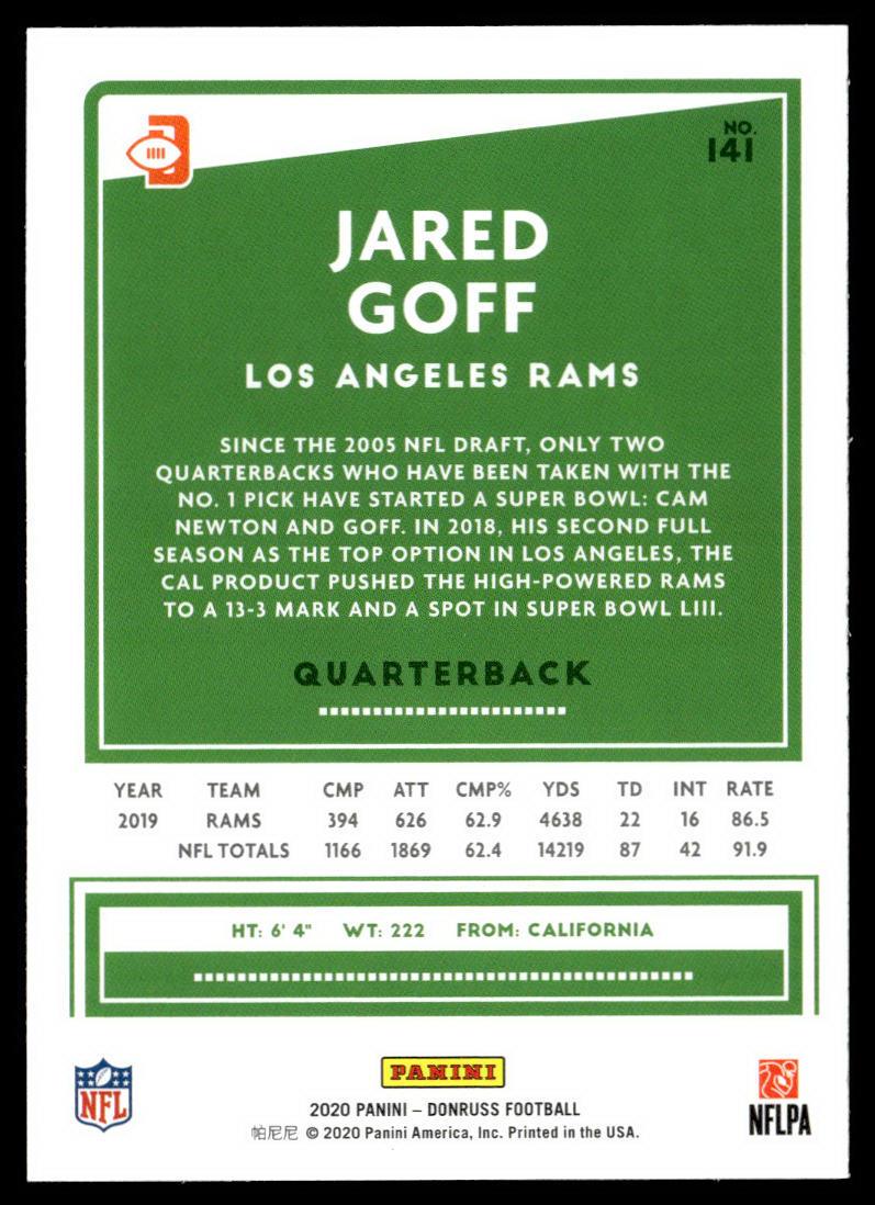 2020 Donruss #141b Jared Goff Press Proof Blue Blue jersey  Krazy King Collectibles LLC   