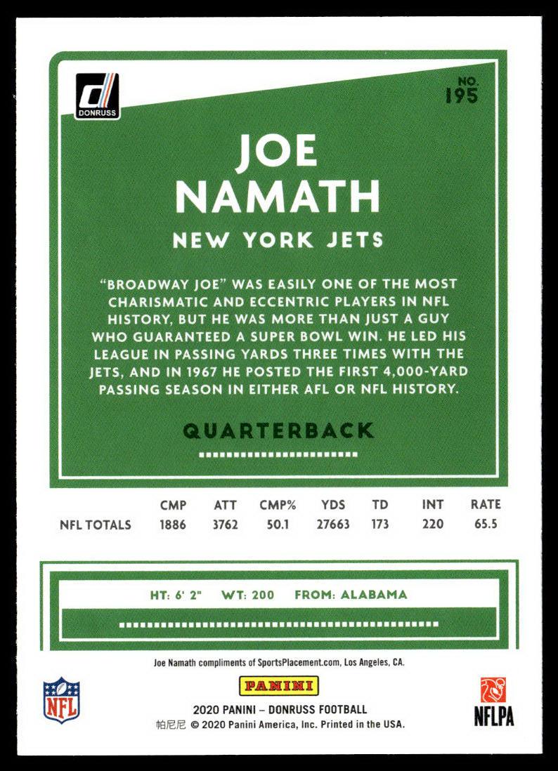 2020 Donruss #195 Joe Namath Press Proof Blue  Krazy King Collectibles LLC   