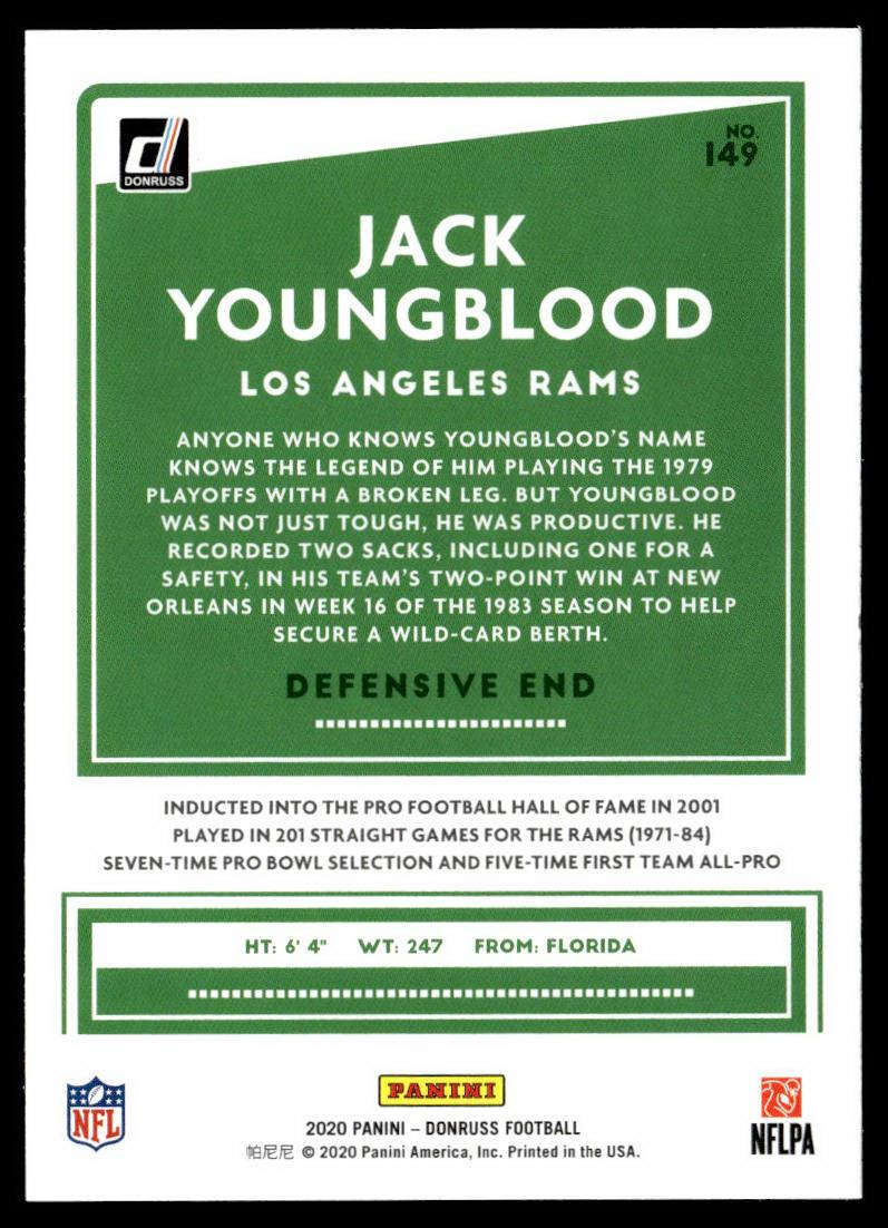 2020 Donruss #149 Jack Youngblood Press Proof Blue  Krazy King Collectibles LLC   