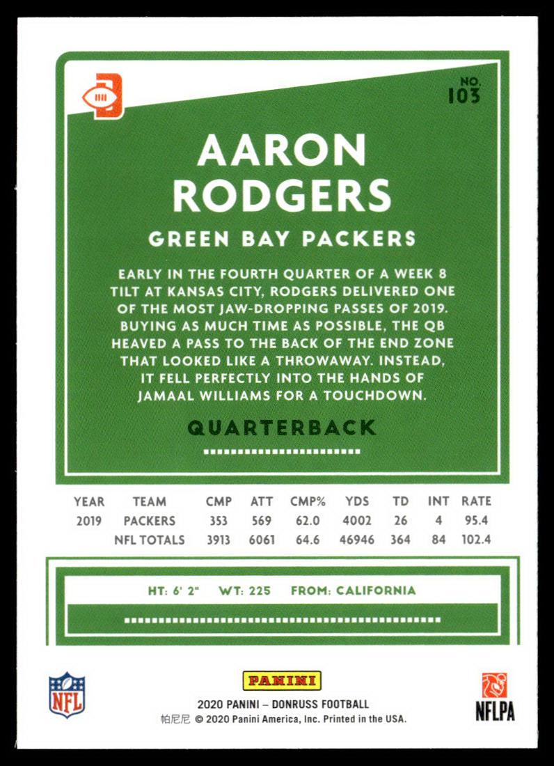 2020 Donruss #103b Aaron Rodgers Press Proof Blue Green jersey  Krazy King Collectibles LLC   