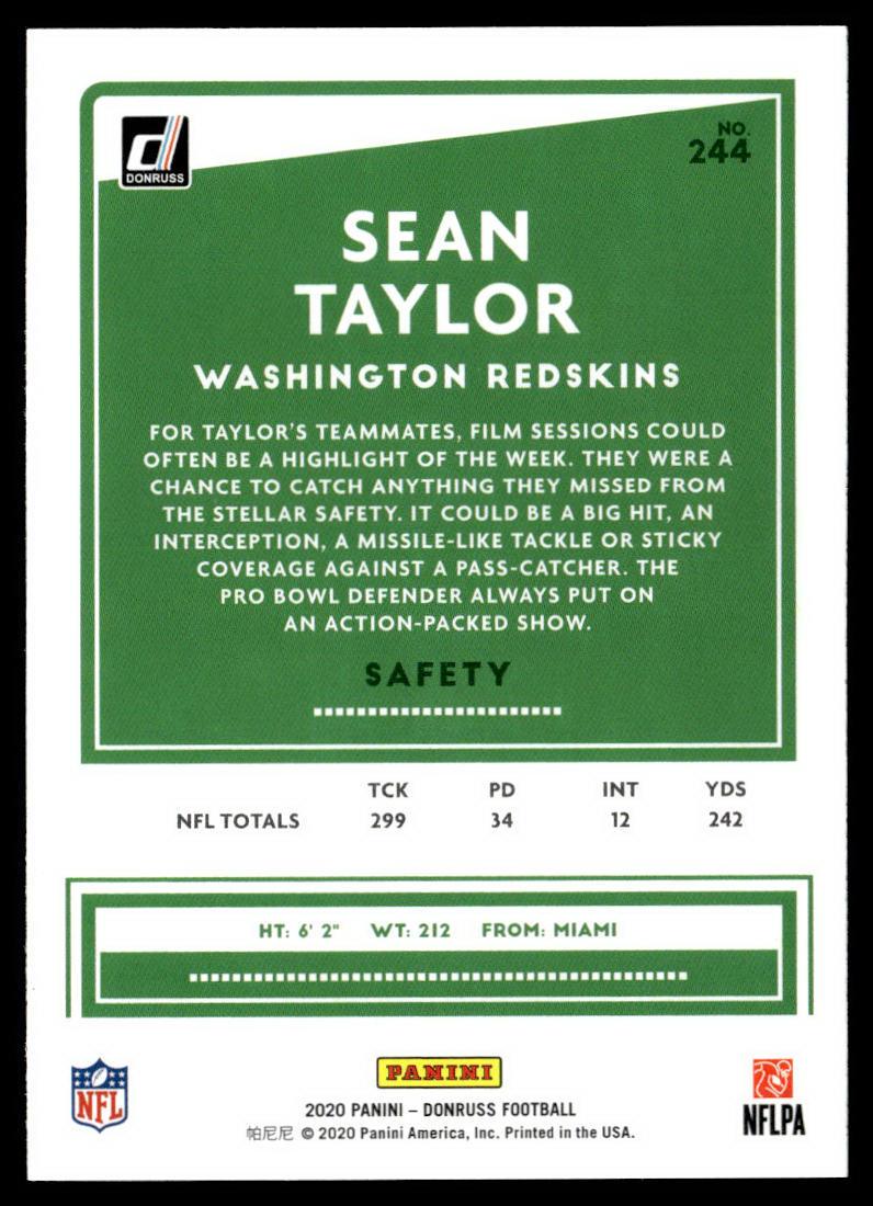 2020 Donruss #244 Sean Taylor Press Proof Blue  Krazy King Collectibles LLC   