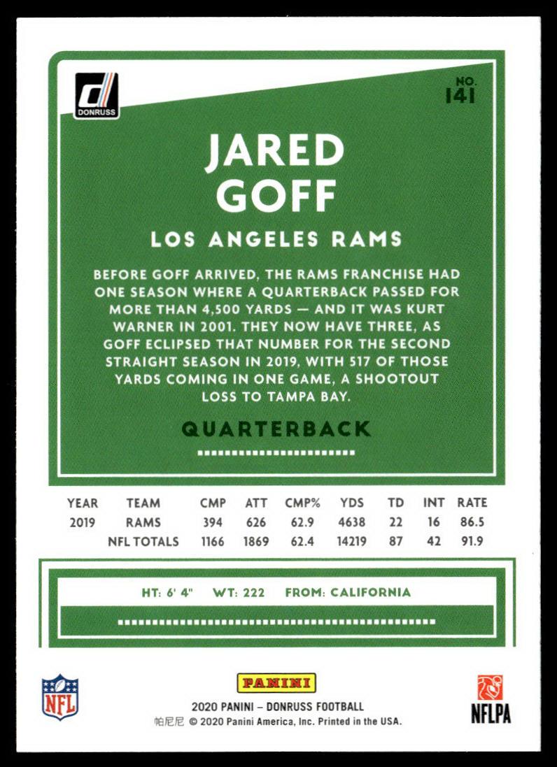 2020 Donruss #141 Jared Goff  Krazy King Collectibles LLC   