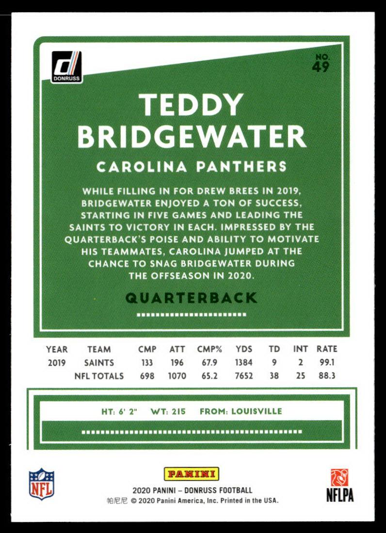 2020 Donruss #49 Teddy Bridgewater Press Proof Blue  Krazy King Collectibles LLC   