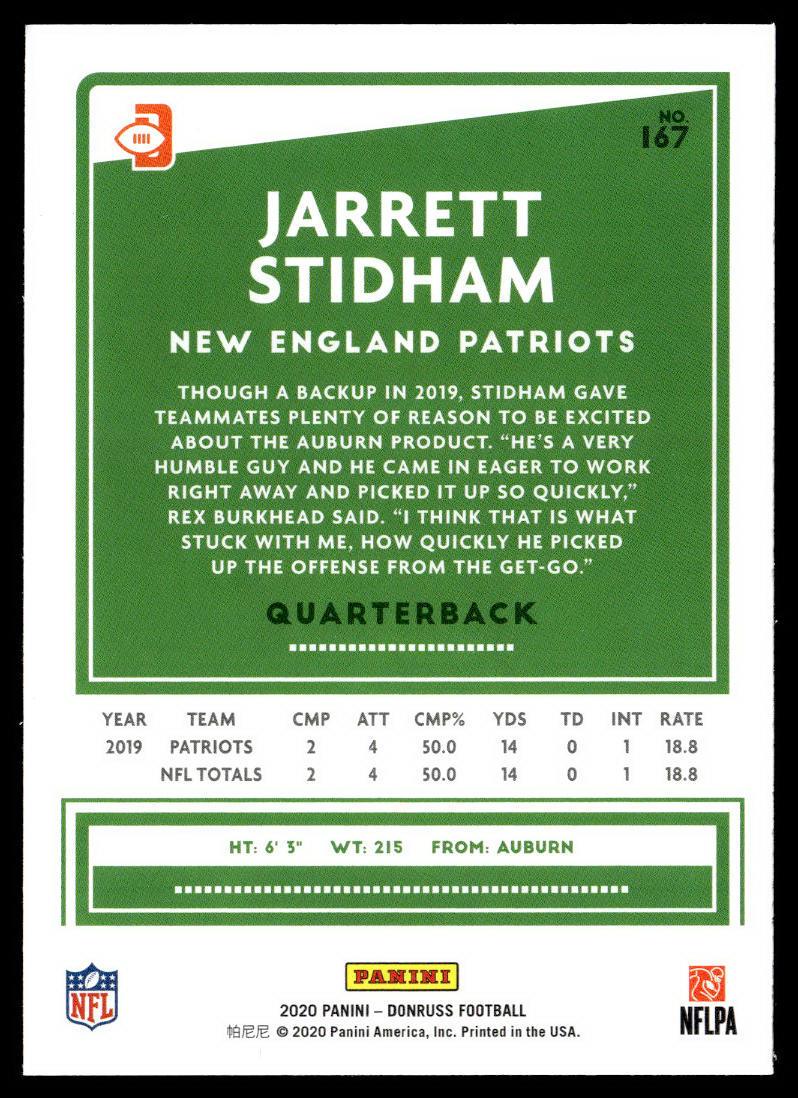 2020 Donruss #167b Jarrett Stidham Press Proof Blue Blue jersey  Krazy King Collectibles LLC   