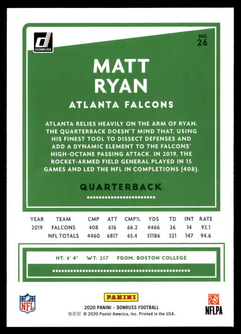 2020 Donruss #26 Matt Ryan Press Proof Blue  Krazy King Collectibles LLC   