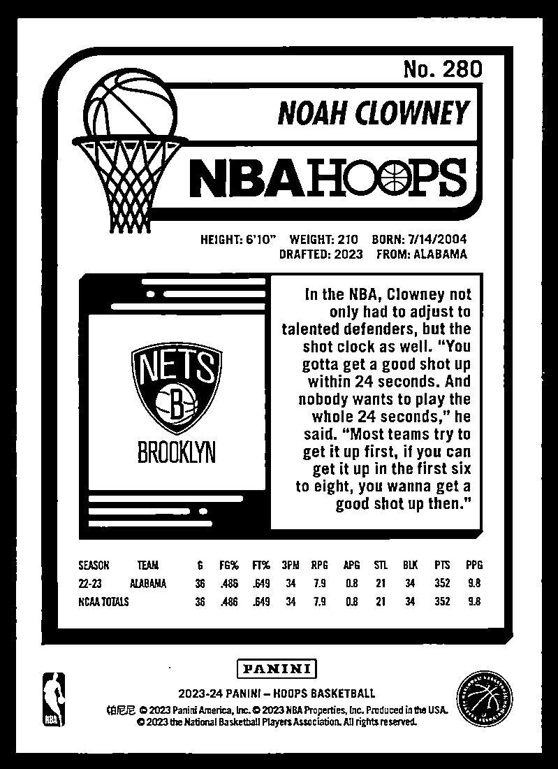 2023-24 Hoops #280 Noah Clowney Yellow  Krazy King Collectibles LLC   