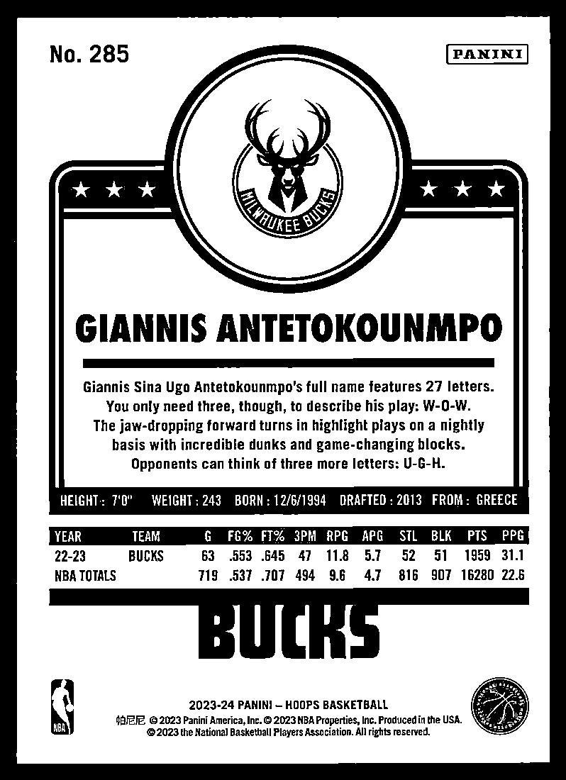 2023-24 Hoops #285 Giannis Antetokounmpo  Krazy King Collectibles LLC   