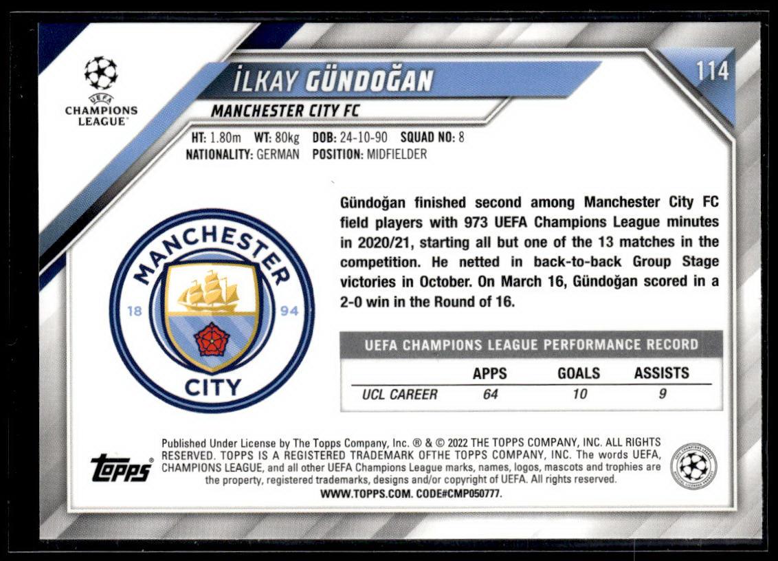 2021-22 Topps UEFA Champions League #114 İlkay Gündoğan Sparkle Foil  Krazy King Collectibles LLC   