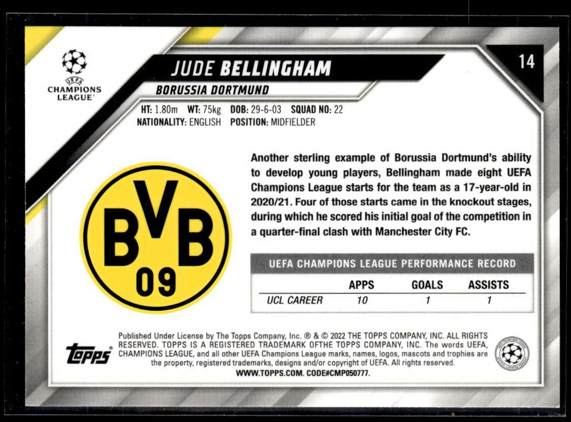 2021-22 Topps UEFA Champions League #14 Jude Bellingham Sparkle Foil  Krazy King Collectibles LLC   