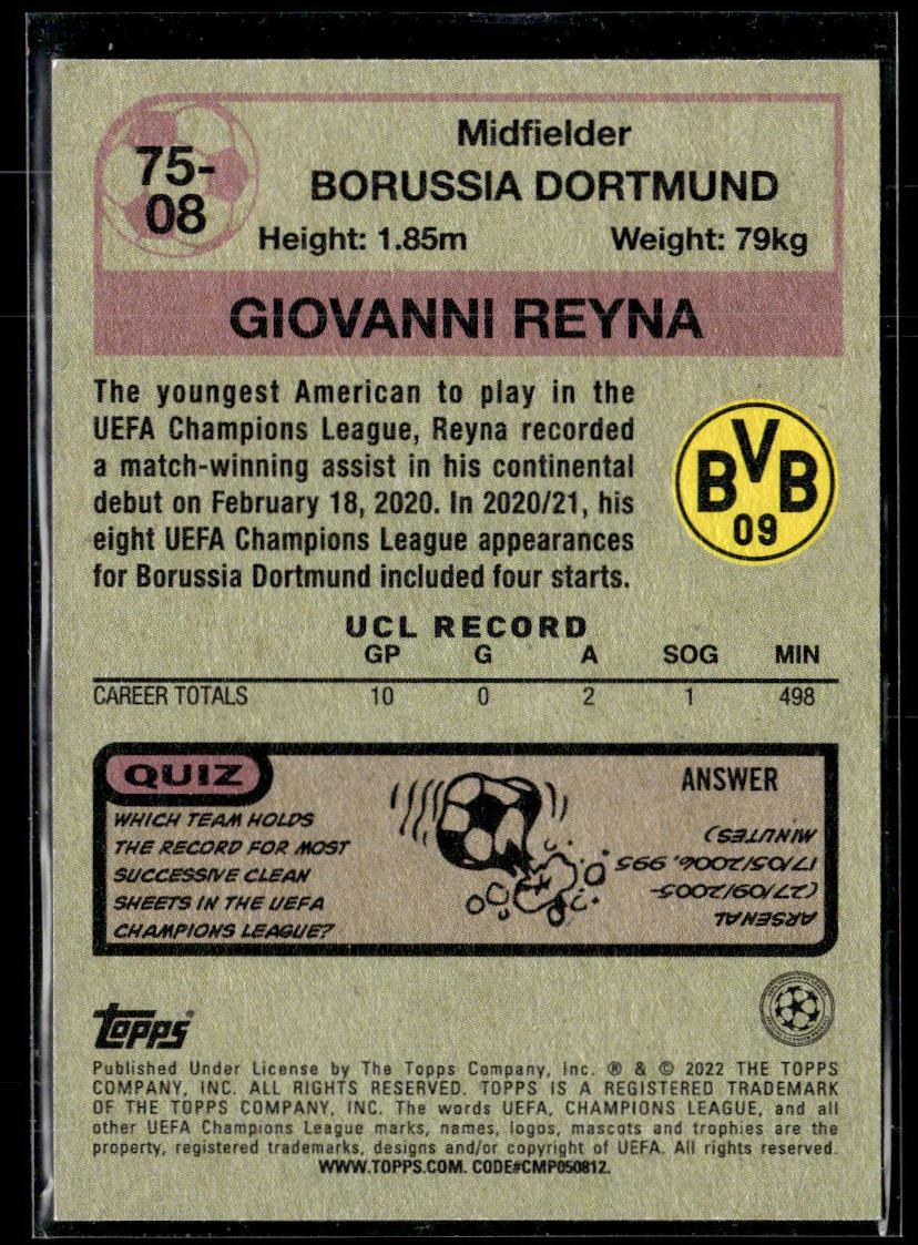 2021-22 Topps UEFA Champions League #75-08 Giovanni Reyna 1975-76 Retro  Krazy King Collectibles LLC   