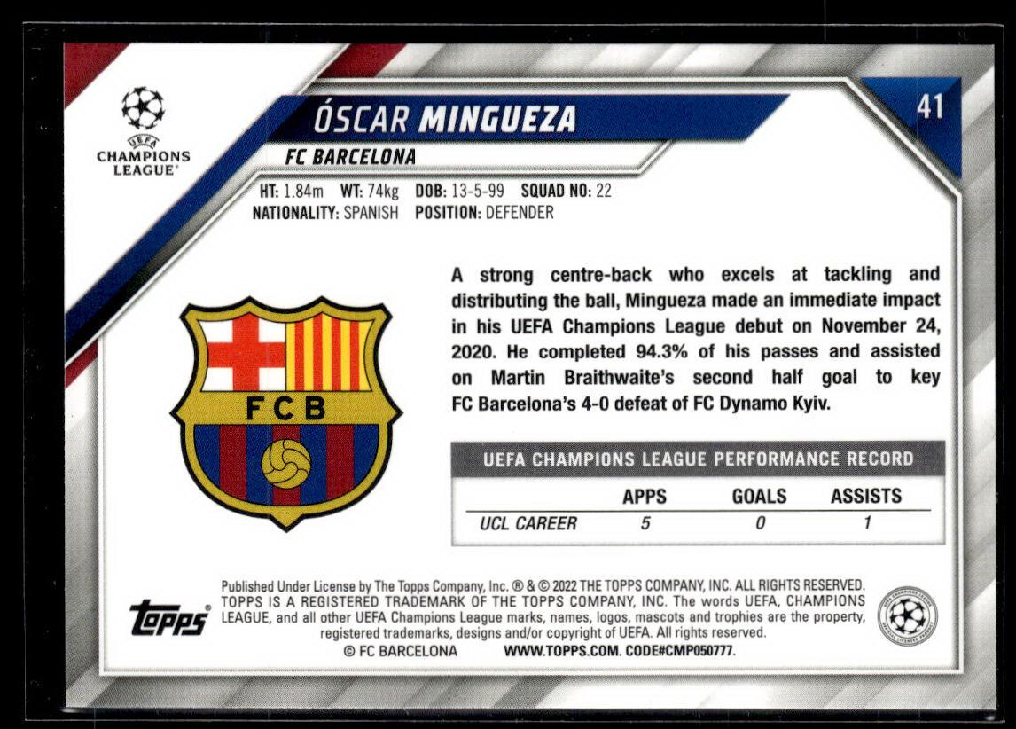 2021-22 Topps UEFA Champions League #41 Óscar Mingueza  Krazy King Collectibles LLC   