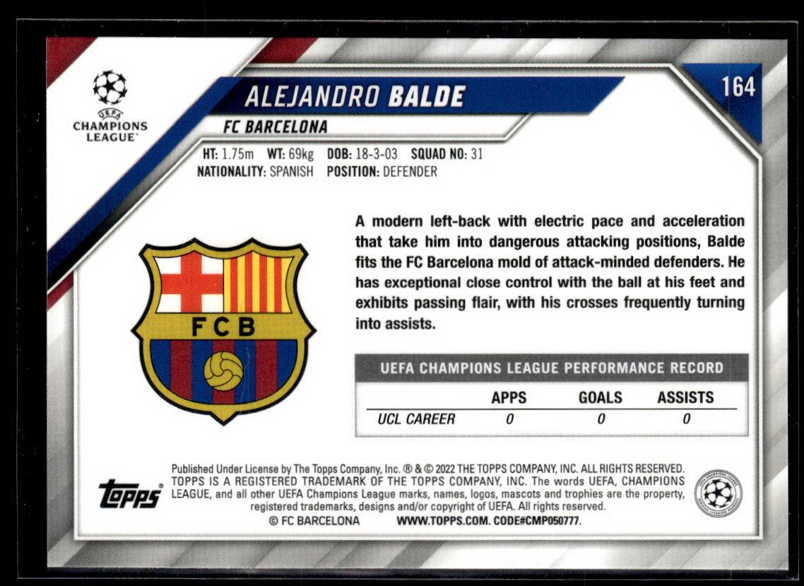 2021-22 Topps UEFA Champions League #164 Alejandro Balde  Krazy King Collectibles LLC   