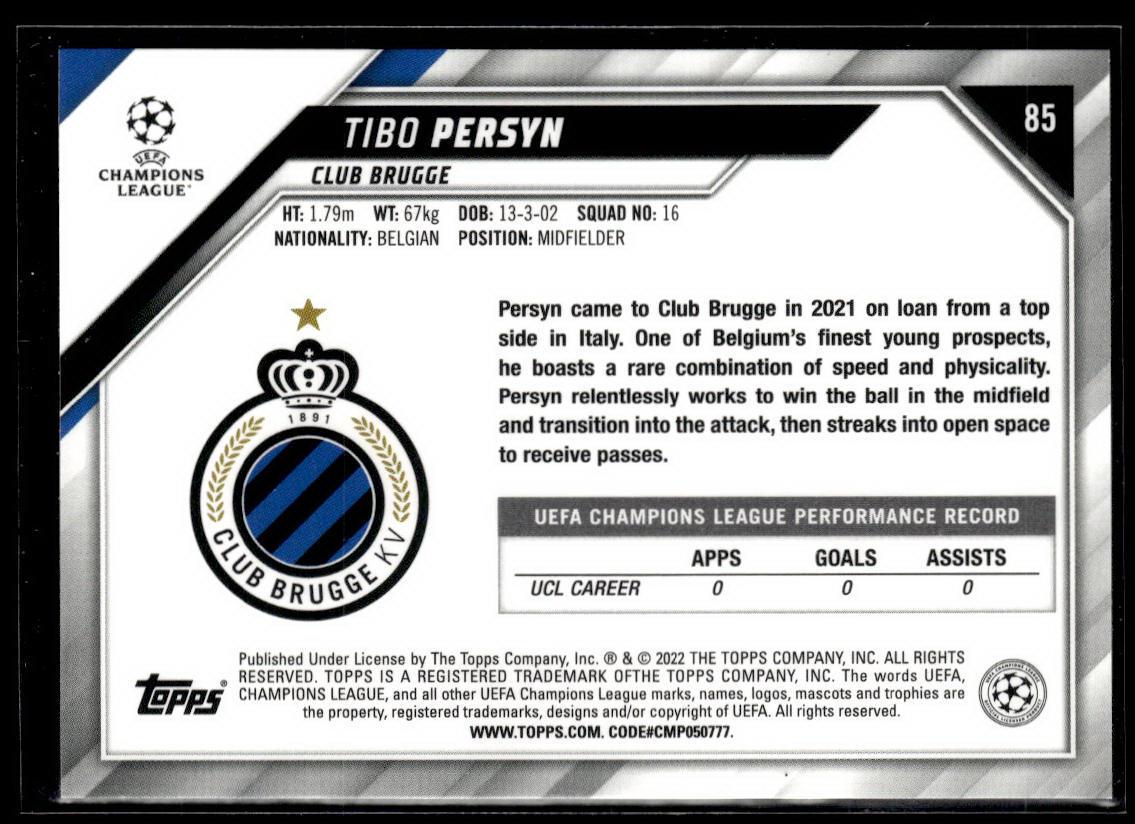 2021-22 Topps UEFA Champions League #85 Tibo Persyn  Krazy King Collectibles LLC   