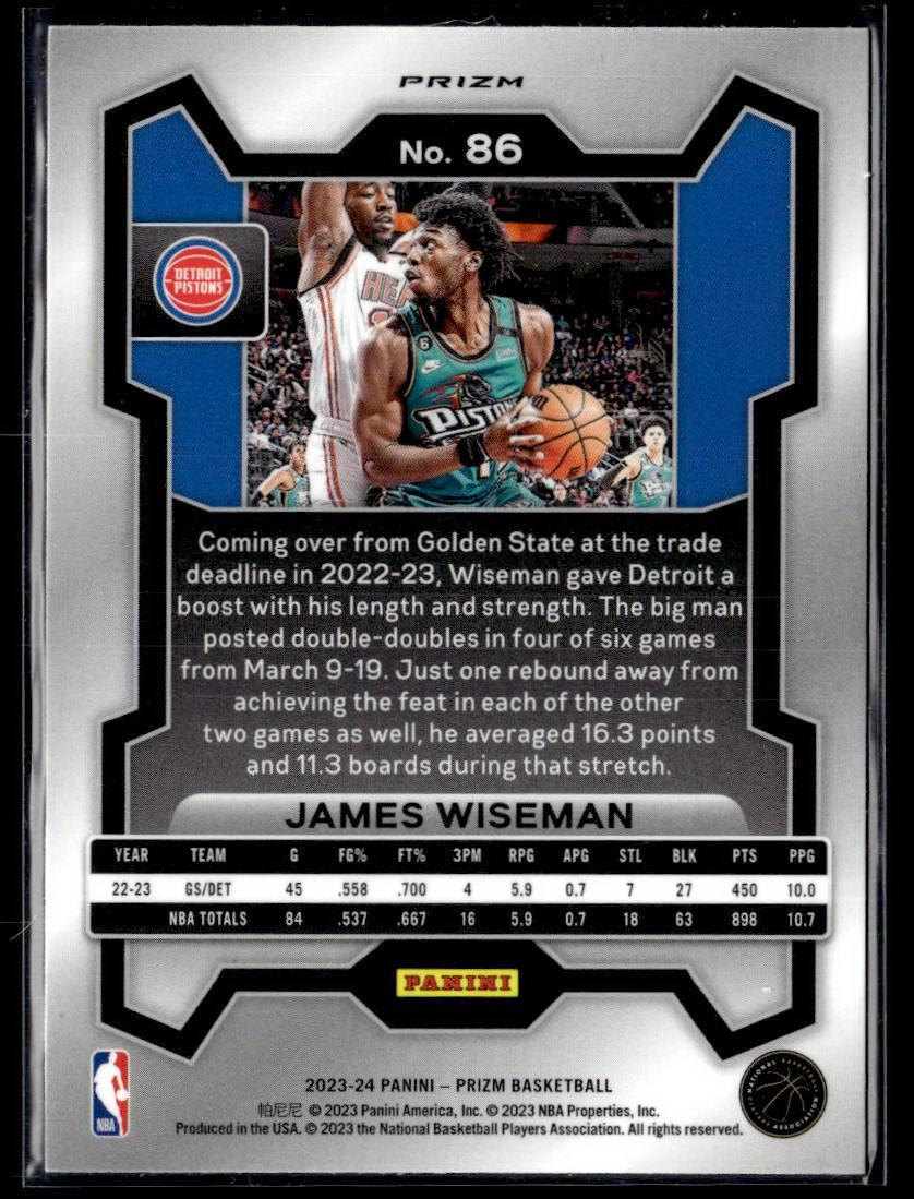 2023-24 Panini Prizm #86 James Wiseman Prizms Silver  Krazy King Collectibles LLC   