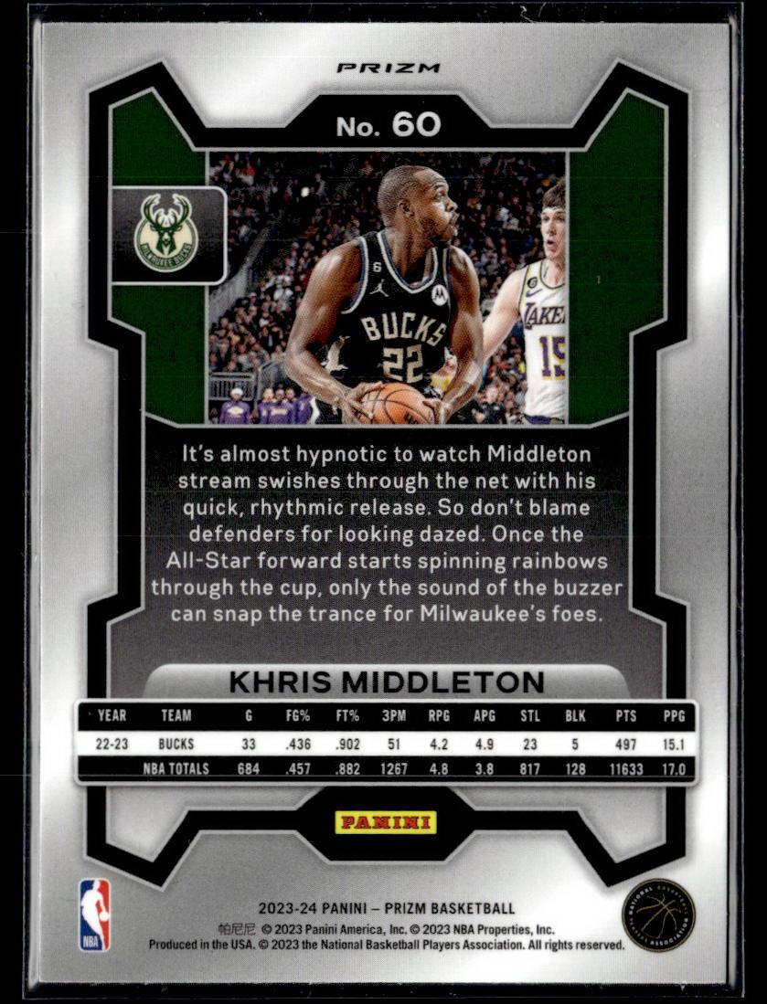 2023-24 Panini Prizm #60 Khris Middleton Prizms Silver  Krazy King Collectibles LLC   