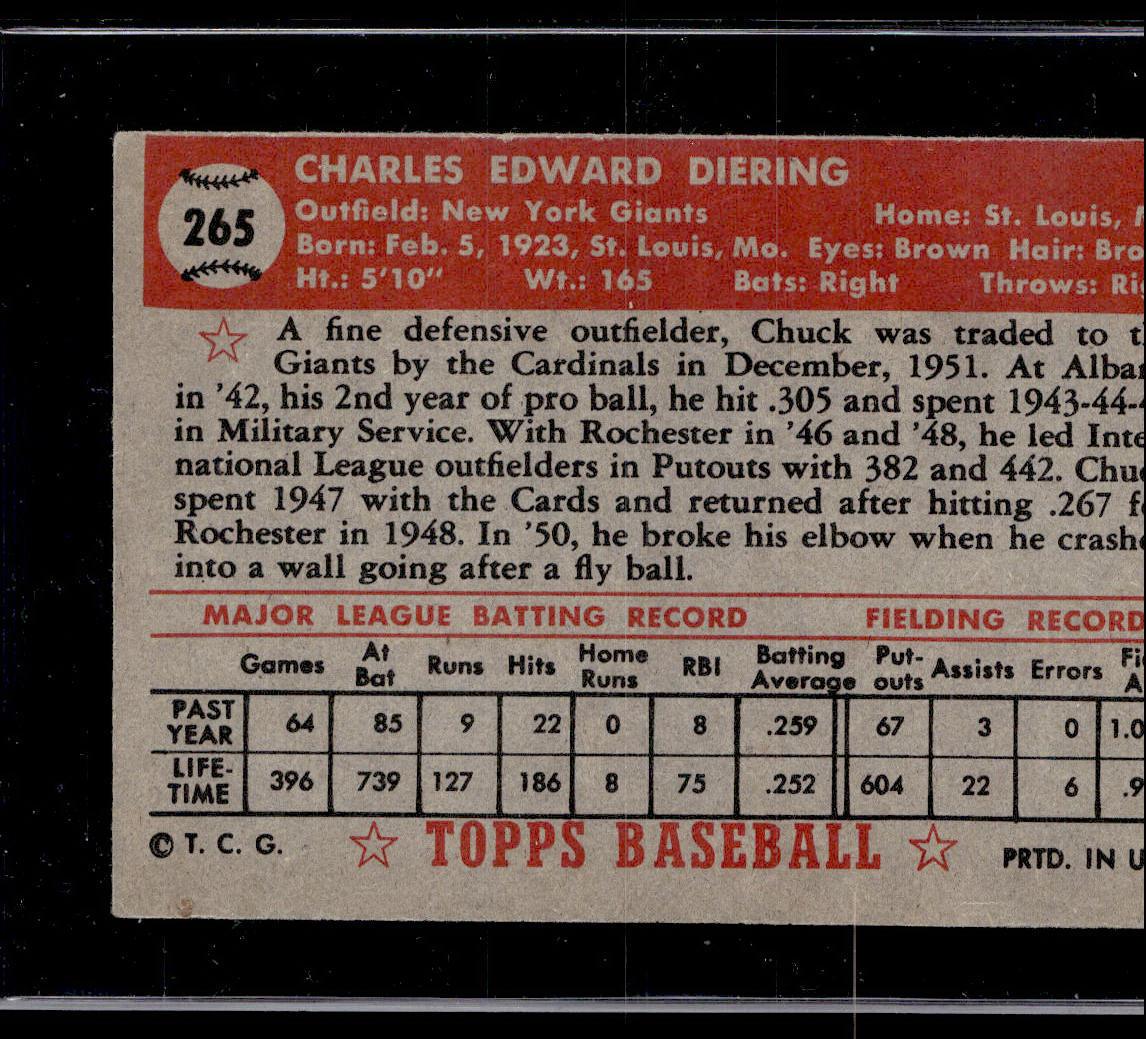 1952 Topps #265 Chuck Diering  Krazy King Collectibles LLC   