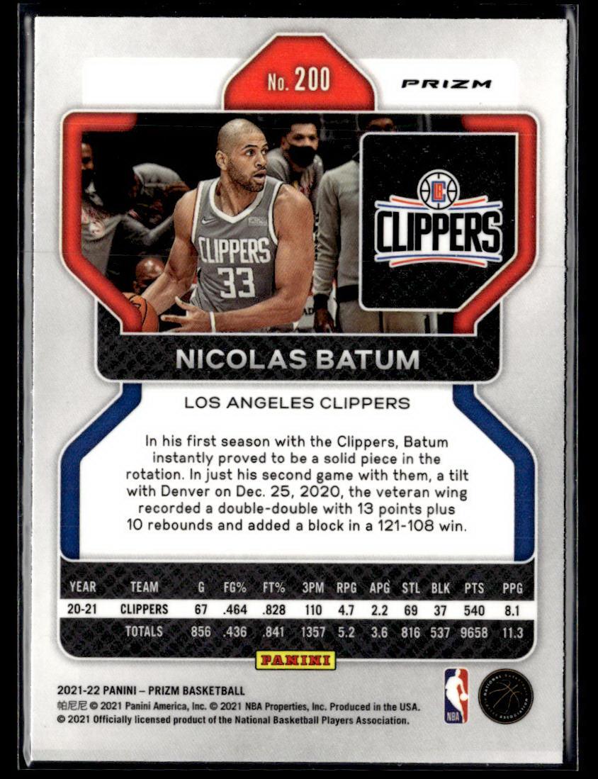 2021-22 Panini Prizm #200 Nicolas Batum Silver  Krazy King Collectibles LLC   