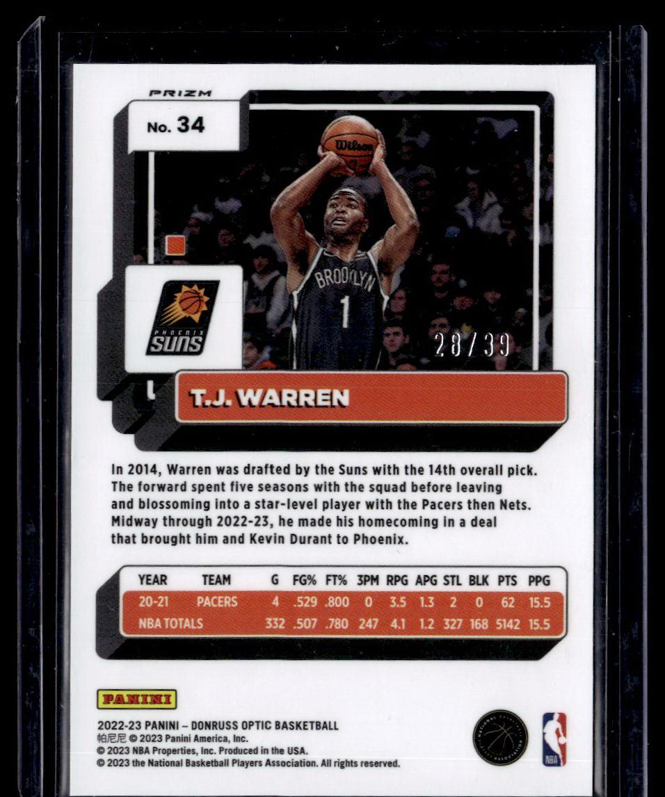 2022-23 Donruss Optic #34 T.J. Warren Black Velocity #/39  Krazy King Collectibles LLC   