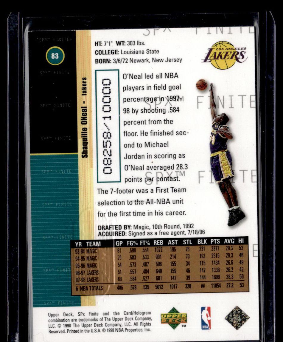 1998-99 SPx Finite #83 Shaquille O'Neal #/10000  Krazy King Collectibles LLC   