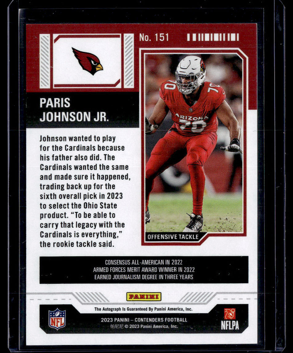 2023 Panini Contenders #151 Paris Johnson Jr. Playoff Ticket #/149  Krazy King Collectibles LLC   