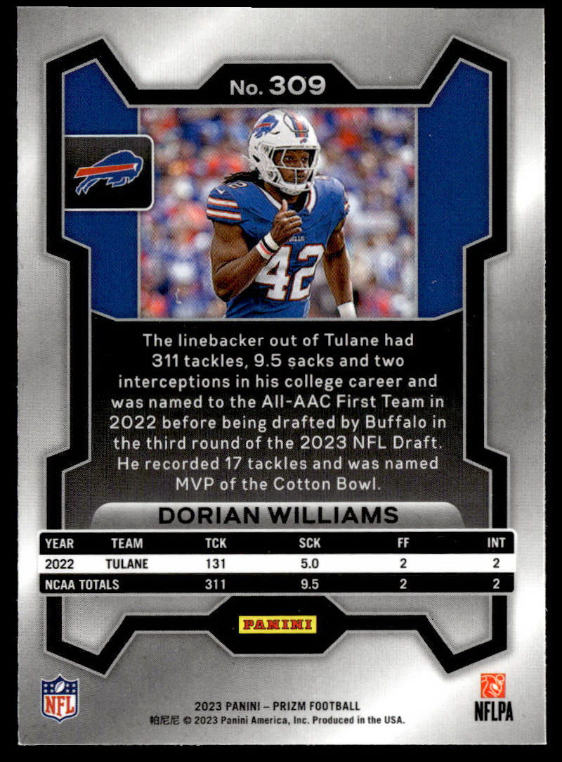 2023 Panini Prizm #309 Dorian Williams  Krazy King Collectibles LLC   