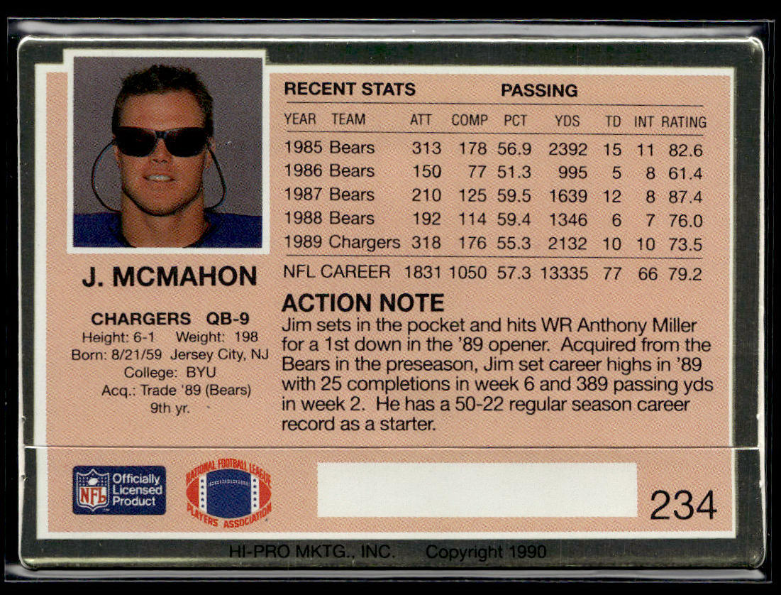 1990 Action Packed #234 Jim McMahon  Krazy King Collectibles LLC   