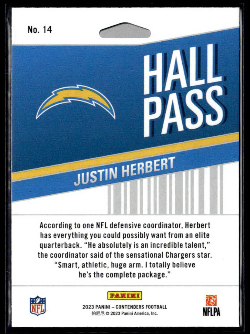 2023 Panini Contenders #14 Justin Herbert Hall Pass  Krazy King Collectibles LLC   