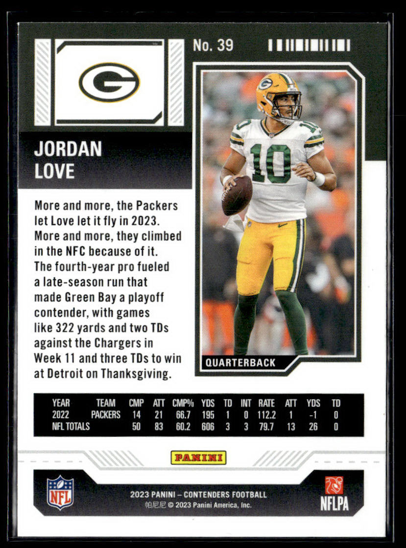 2023 Panini Contenders #39 Jordan Love  Krazy King Collectibles LLC   