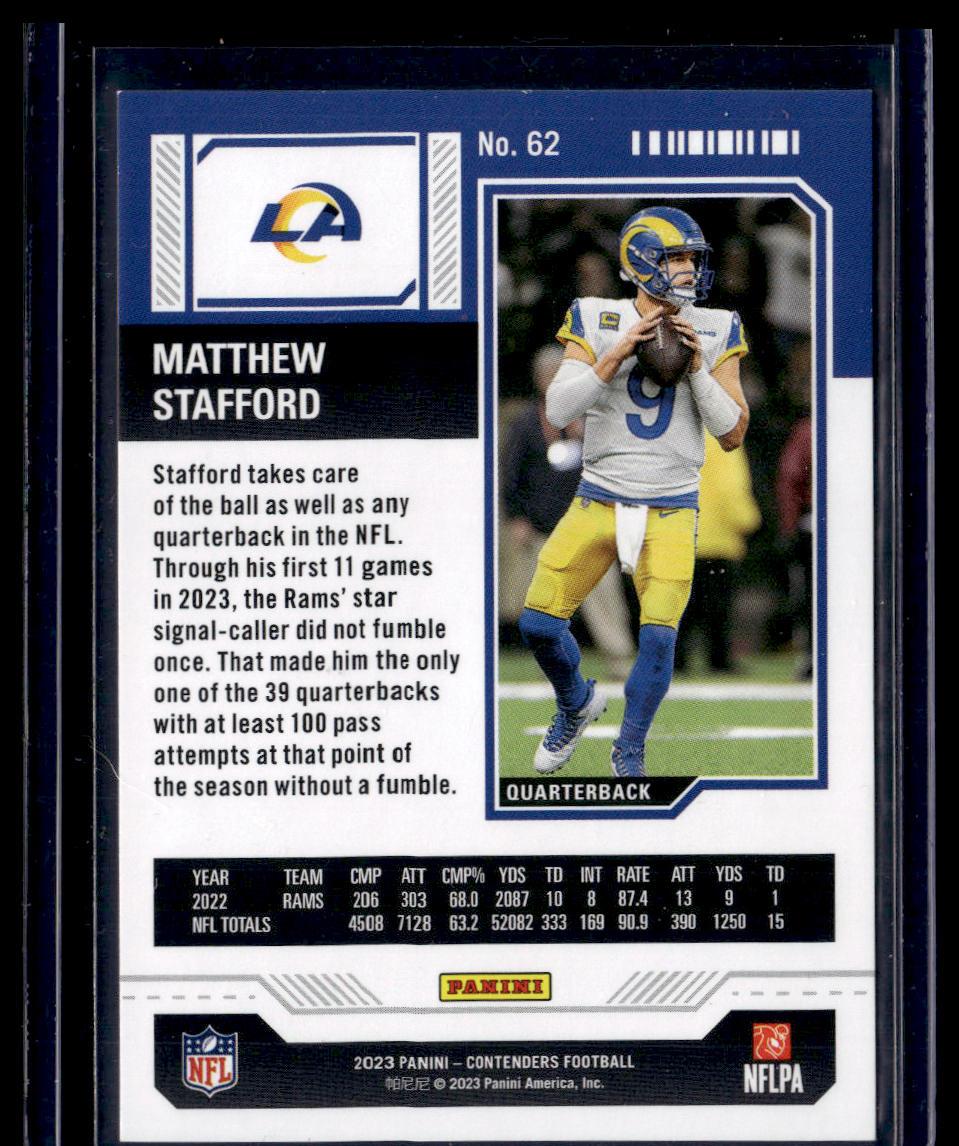 2023 Panini Contenders #62 Matthew Stafford Playoff Ticket #/199  Krazy King Collectibles LLC   