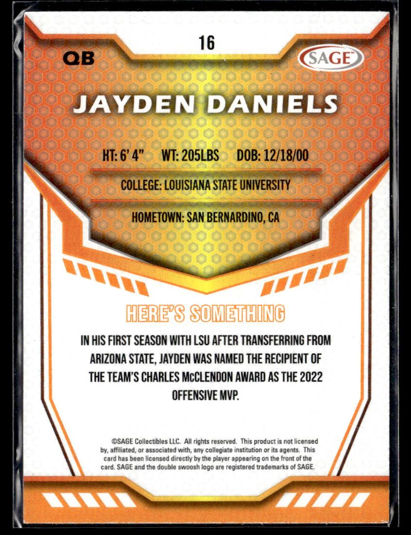 2024 SAGE HIT #16 Jayden Daniels  Krazy King Collectibles LLC   