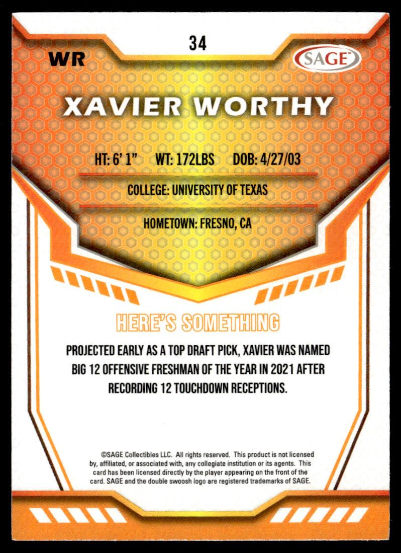 2024 SAGE HIT #34 Xavier Worthy Blue  Krazy King Collectibles LLC   