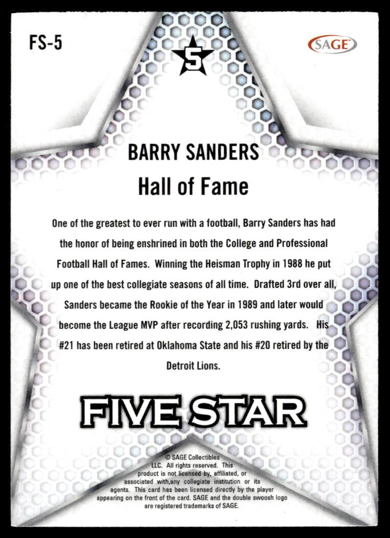 2024 SAGE HIT #FS-5 Barry Sanders Five Star Silver  Krazy King Collectibles LLC   