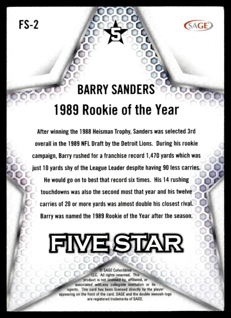 2024 SAGE HIT #FS-2 Barry Sanders Five Star  Krazy King Collectibles LLC   