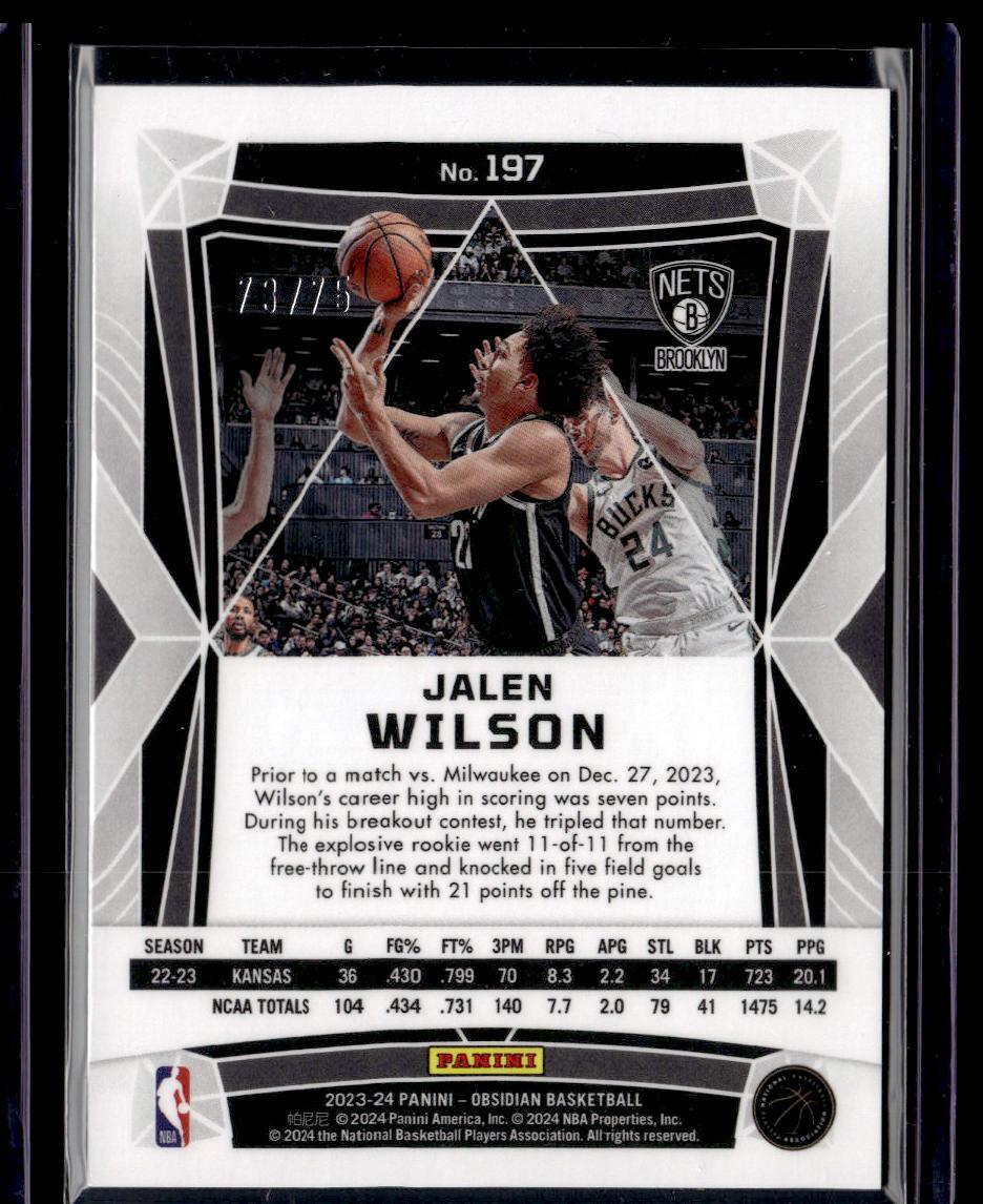 2023-24 Panini Obsidian #197 Jalen Wilson Electric Etch Reggae Flood #/75  Krazy King Collectibles LLC   