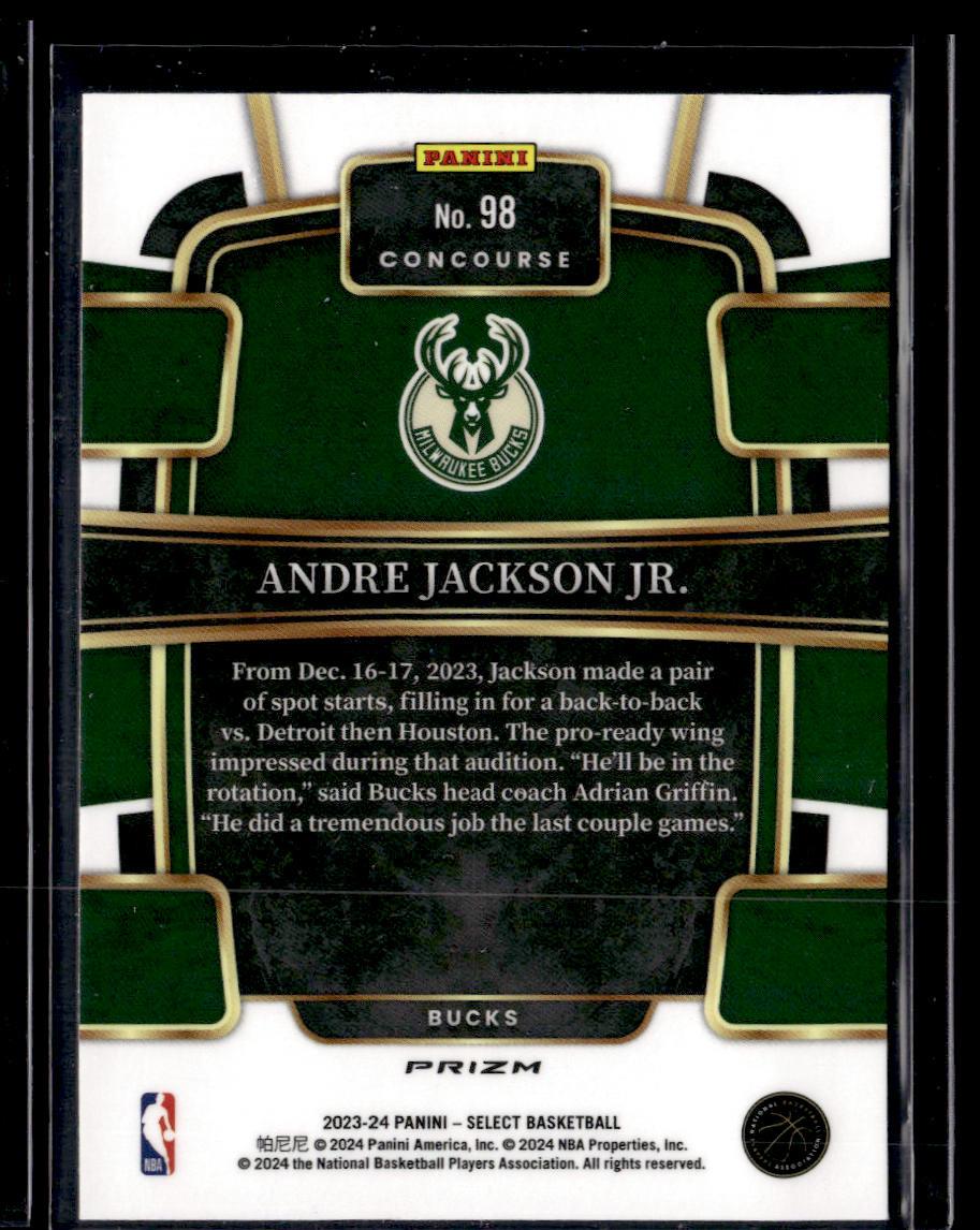 2023-24 Panini Select #98 Andre Jackson Jr. Green White Purple Prizms  Krazy King Collectibles LLC   