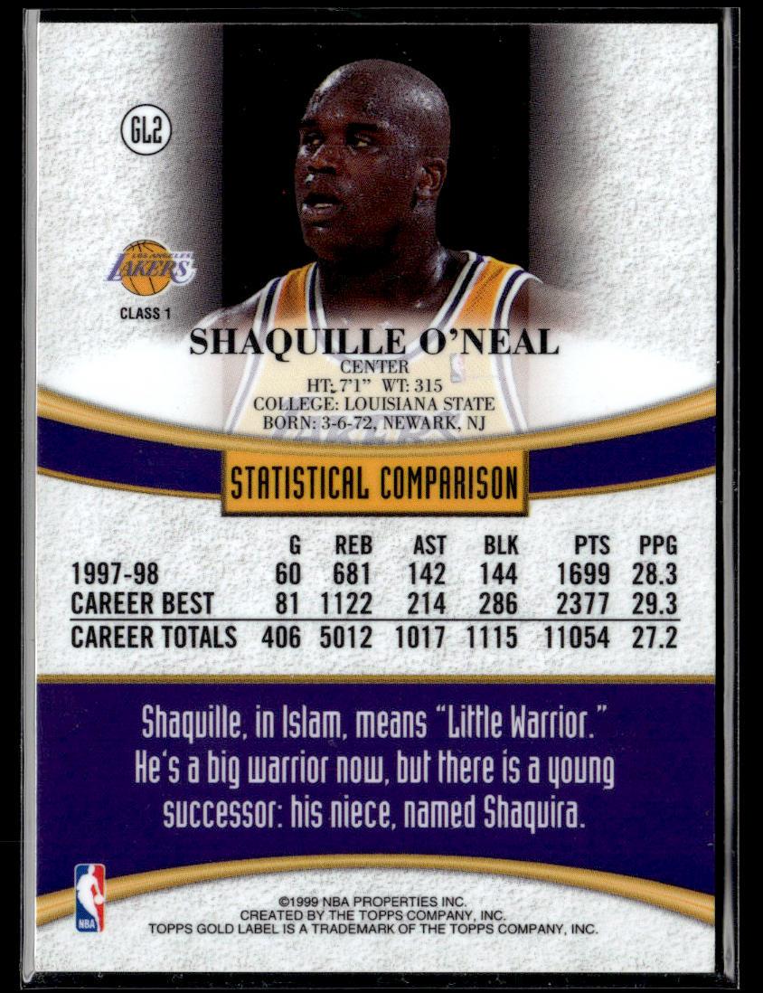 1998-99 Topps #GL2 Shaquille O'Neal Topps Gold Label  Krazy King Collectibles LLC   