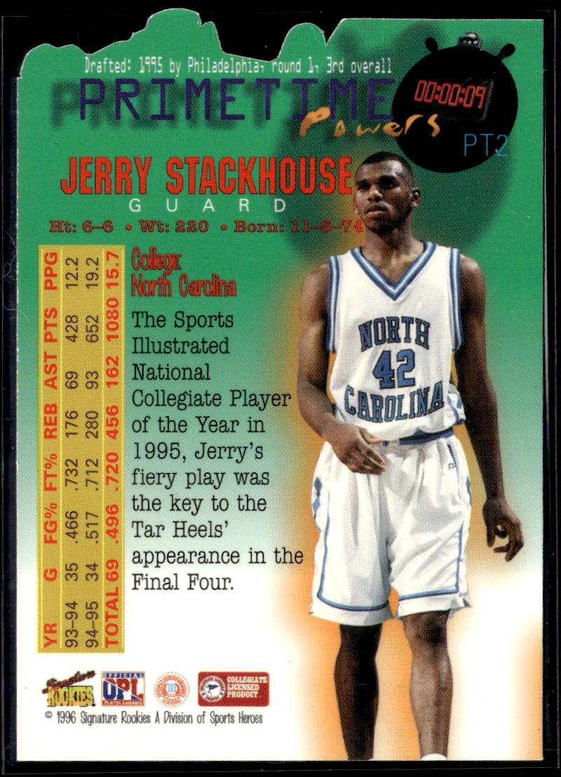 1996 Signature Rookies Premier #PT2 Jerry Stackhouse Primetime Powers  Krazy King Collectibles LLC   