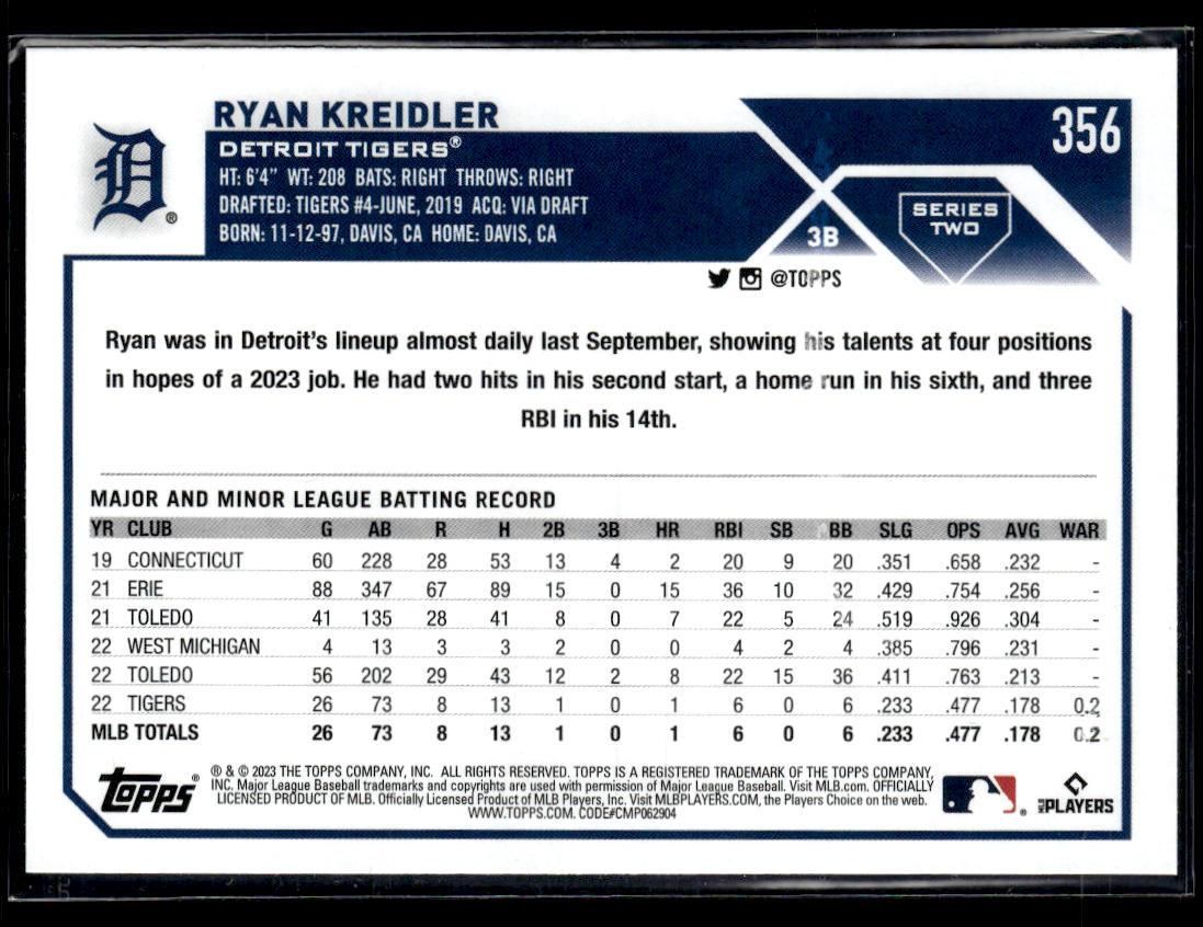 2023 Topps #356 Ryan Kreidler  Krazy King Collectibles LLC   