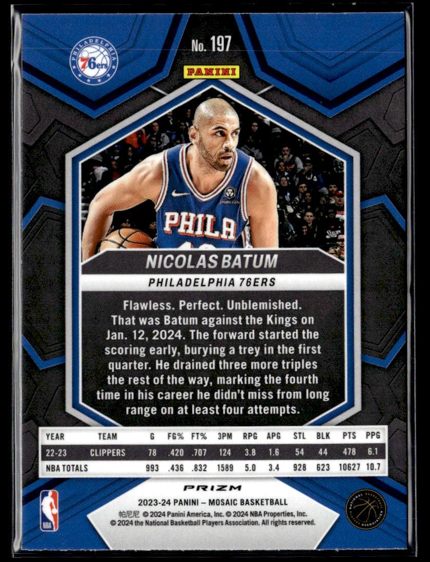 2023-24 Panini Mosaic #197 Nicolas Batum Reactive Blue  Krazy King Collectibles LLC   