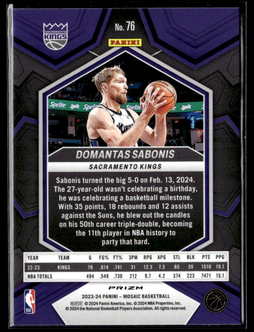 2023-24 Panini Mosaic #76 Domantas Sabonis Silver Mosaic  Krazy King Collectibles LLC   