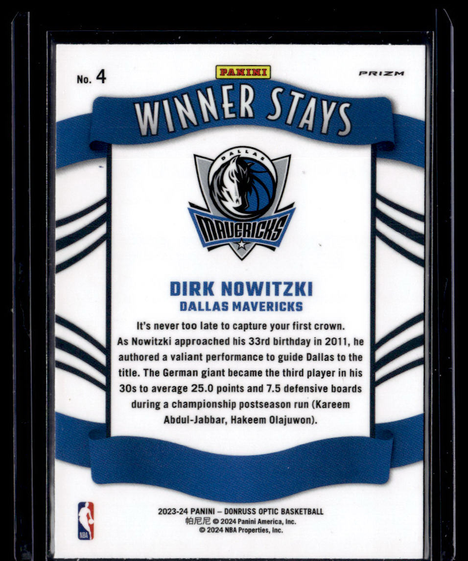 2023-24 Donruss Optic #4 Dirk Nowitzki Winner Stays Holo  Krazy King Collectibles LLC   