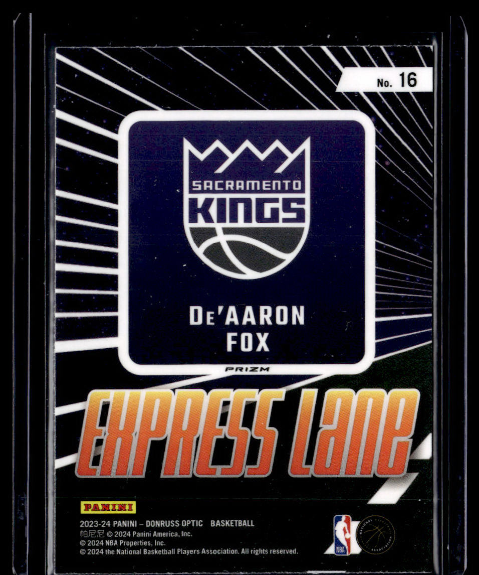 2023-24 Donruss Optic #16 De'Aaron Fox Express Lane Purple  Krazy King Collectibles LLC   