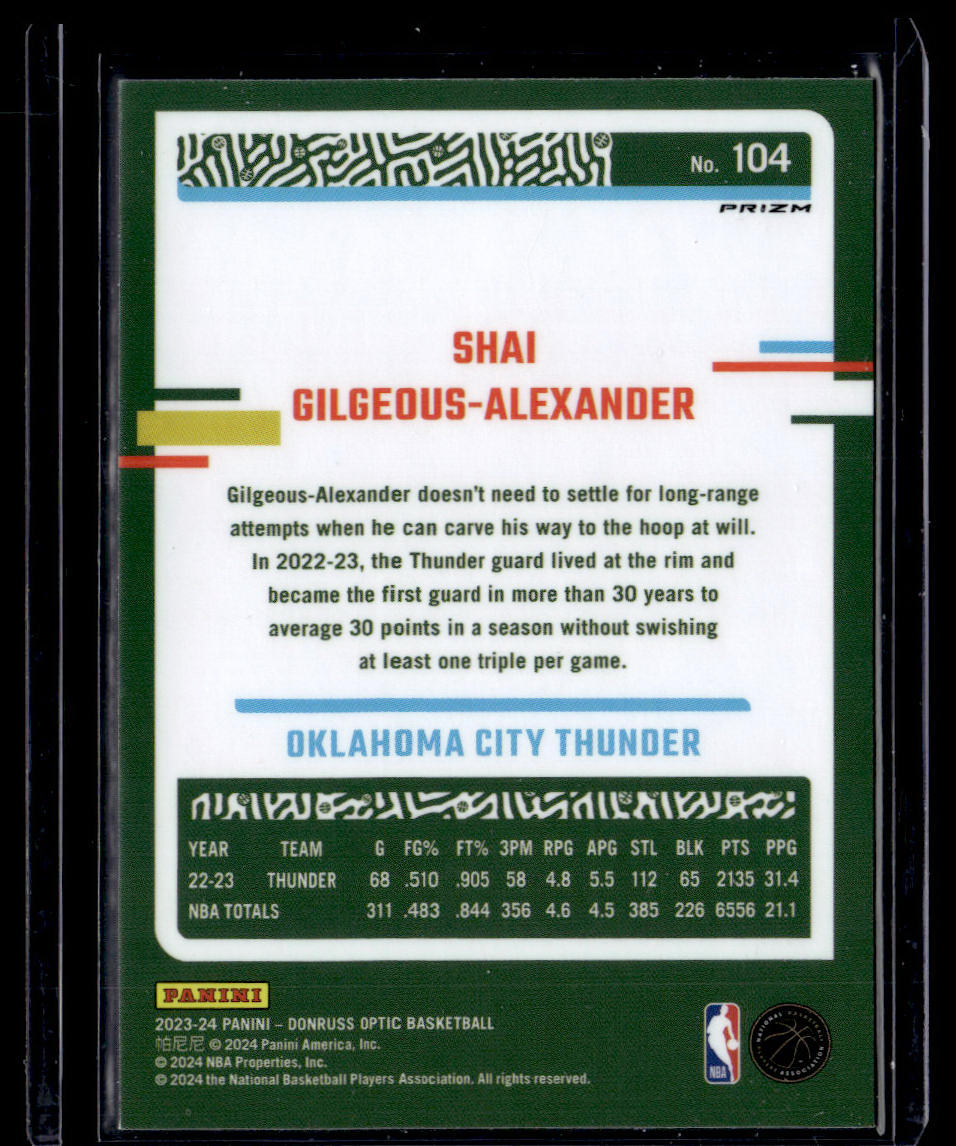 2023-24 Donruss Optic #104 Shai Gilgeous-Alexander Purple  Krazy King Collectibles LLC   