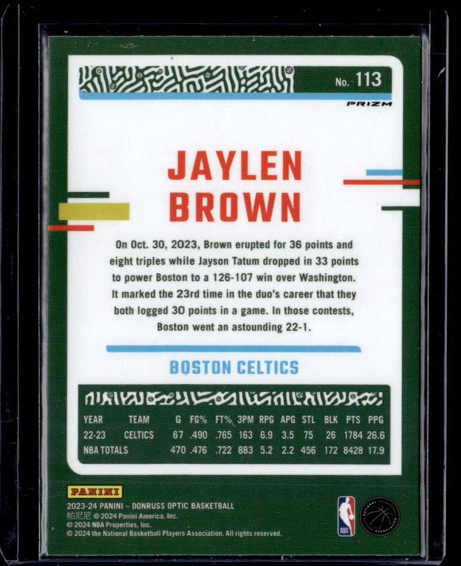 2023-24 Donruss Optic #113 Jaylen Brown Purple  Krazy King Collectibles LLC   