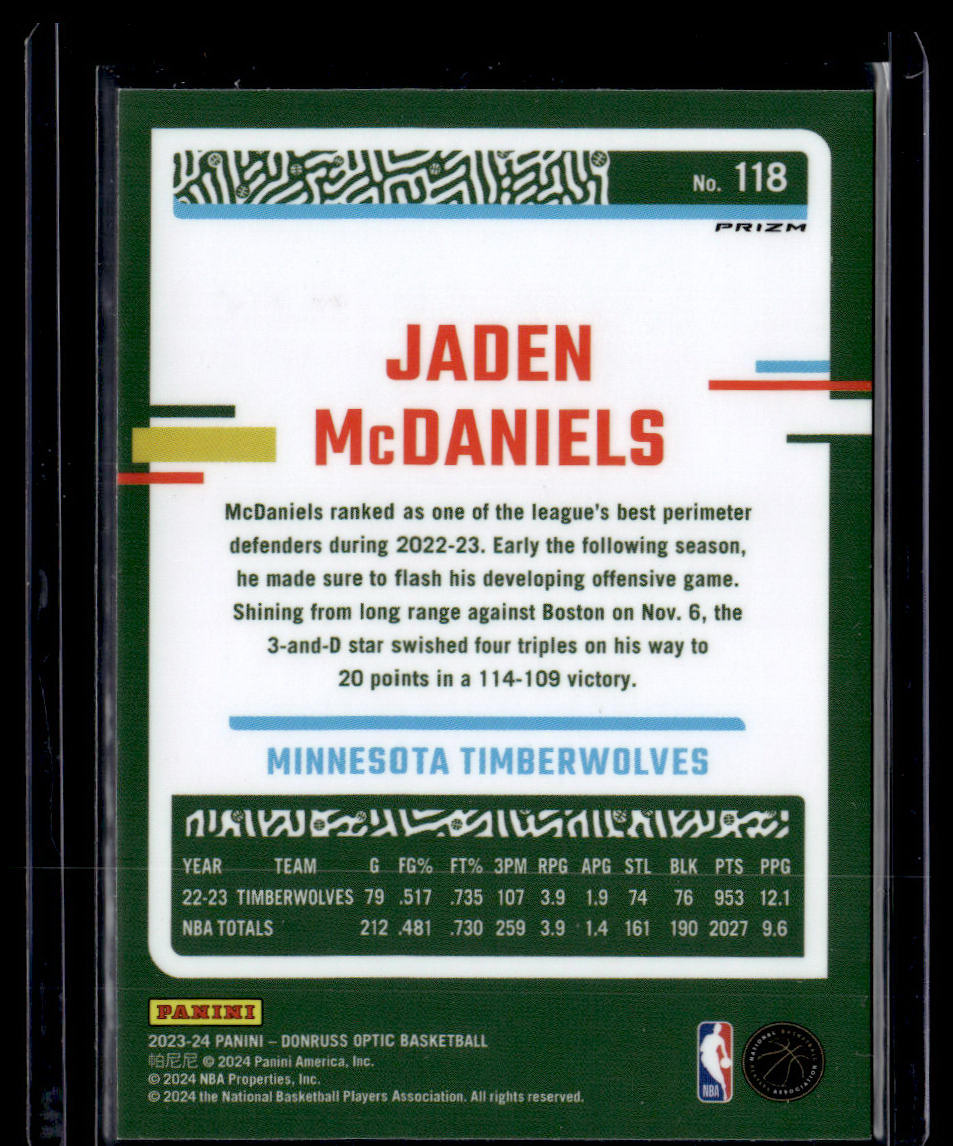 2023-24 Donruss Optic #118 Jaden McDaniels Blue Velocity  Krazy King Collectibles LLC   