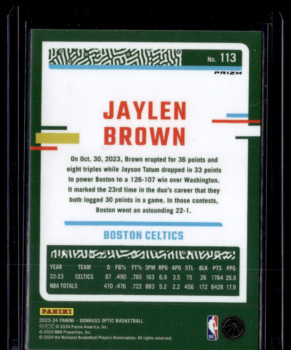 2023-24 Donruss Optic #113 Jaylen Brown Blue Velocity  Krazy King Collectibles LLC   