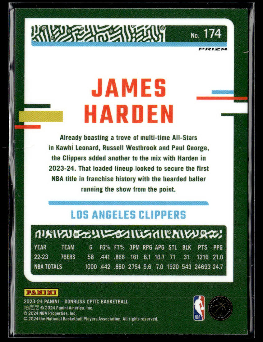 2023-24 Donruss Optic #174 James Harden Purple  Krazy King Collectibles LLC   